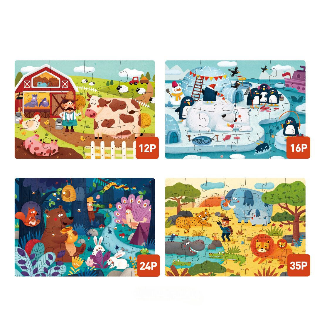 Level Up 4-in-1-Puzzleset Tiere